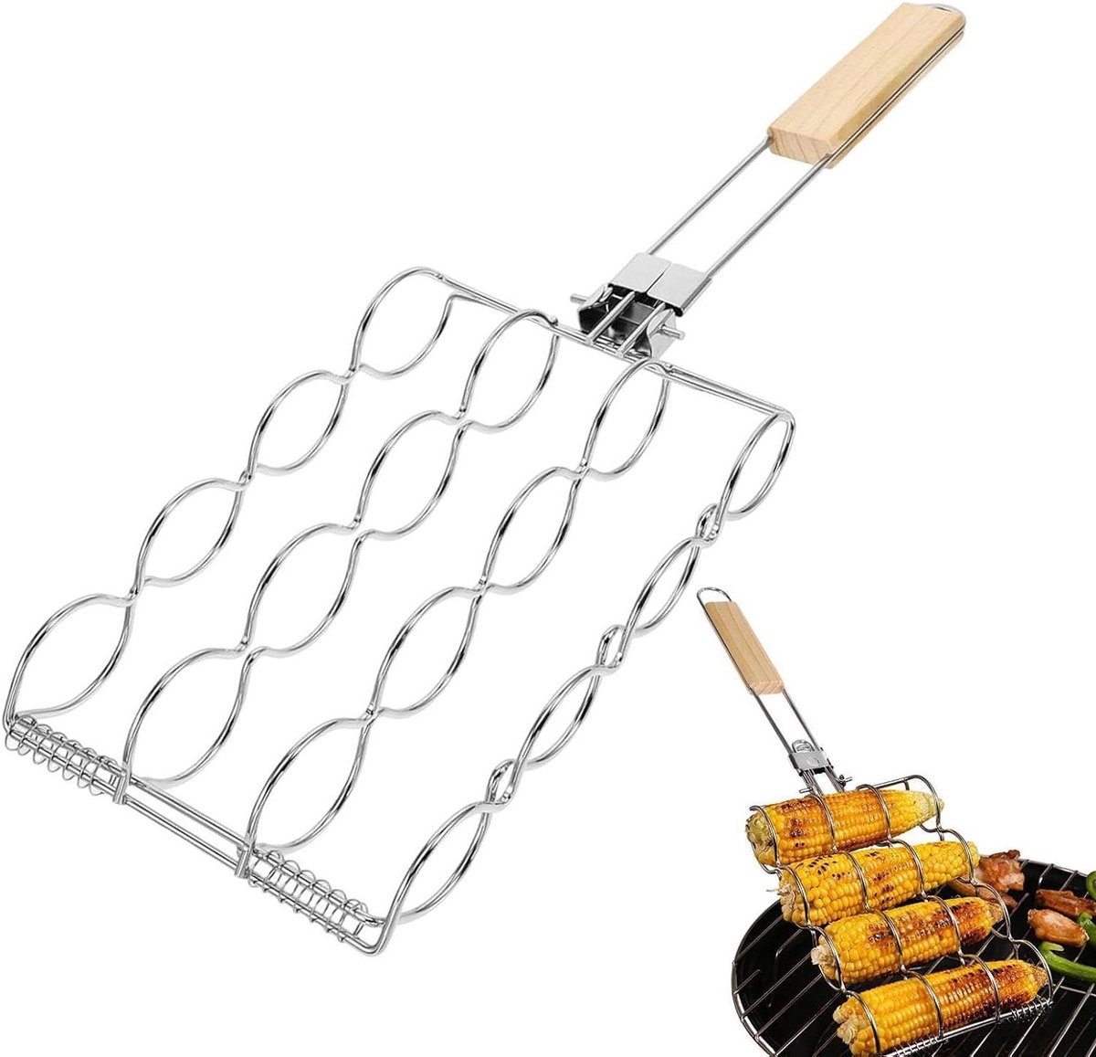 Grillhouder - Barbecue mand - Buiten koken - Opvouwbaar ontwerp - 27 x 17 cm - Zilver