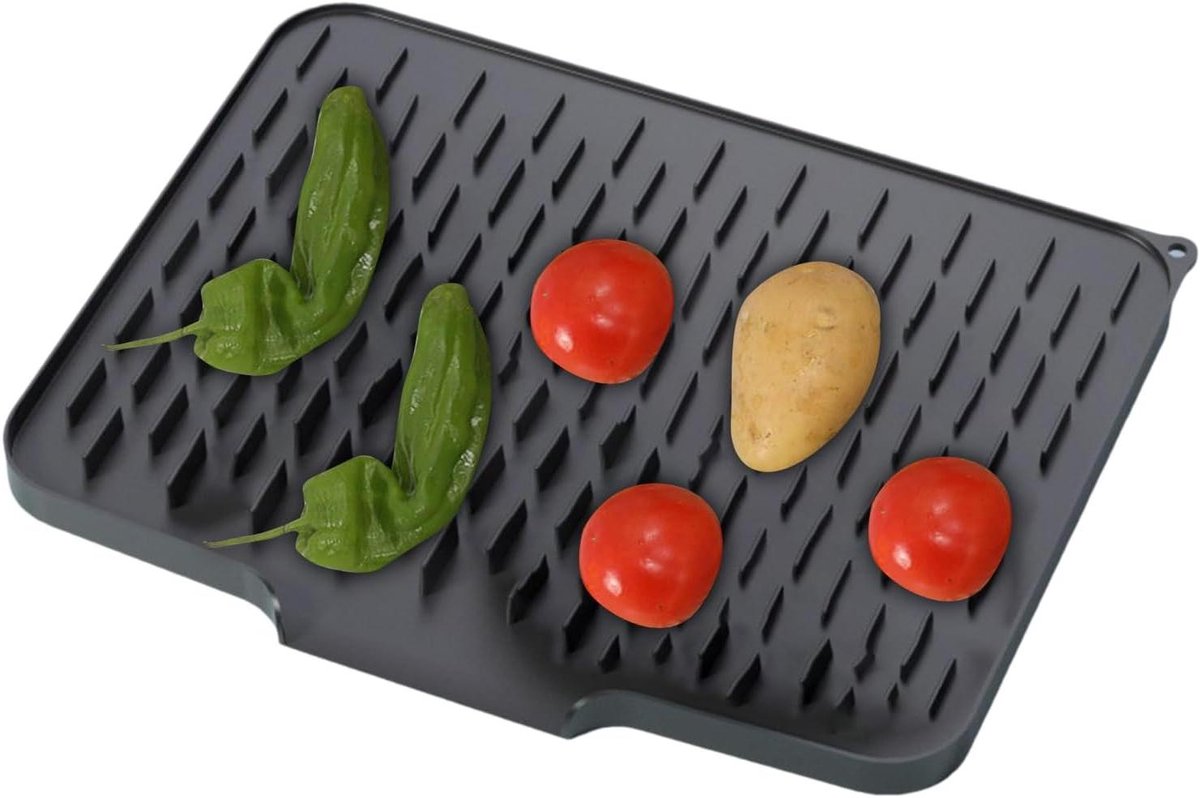 Afvoerkussen Keuken - Flexibele Mat - Afwas Drogen - Verhoogd Afvoerontwerp - 40 x 32 cm - Zwart
