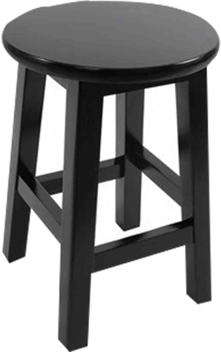 Houten Kruk - Compacte Zitplek - Veelzijdig Gebruik - Massief Hout - 30 x 50 cm - Zwart