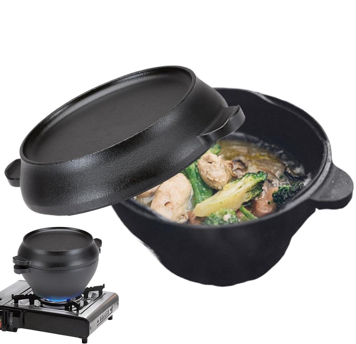 Gietijzeren Pan - Hollandse Oven - Buiten Koken - Dubbele Handgrepen - 14.8 cm - Zwart