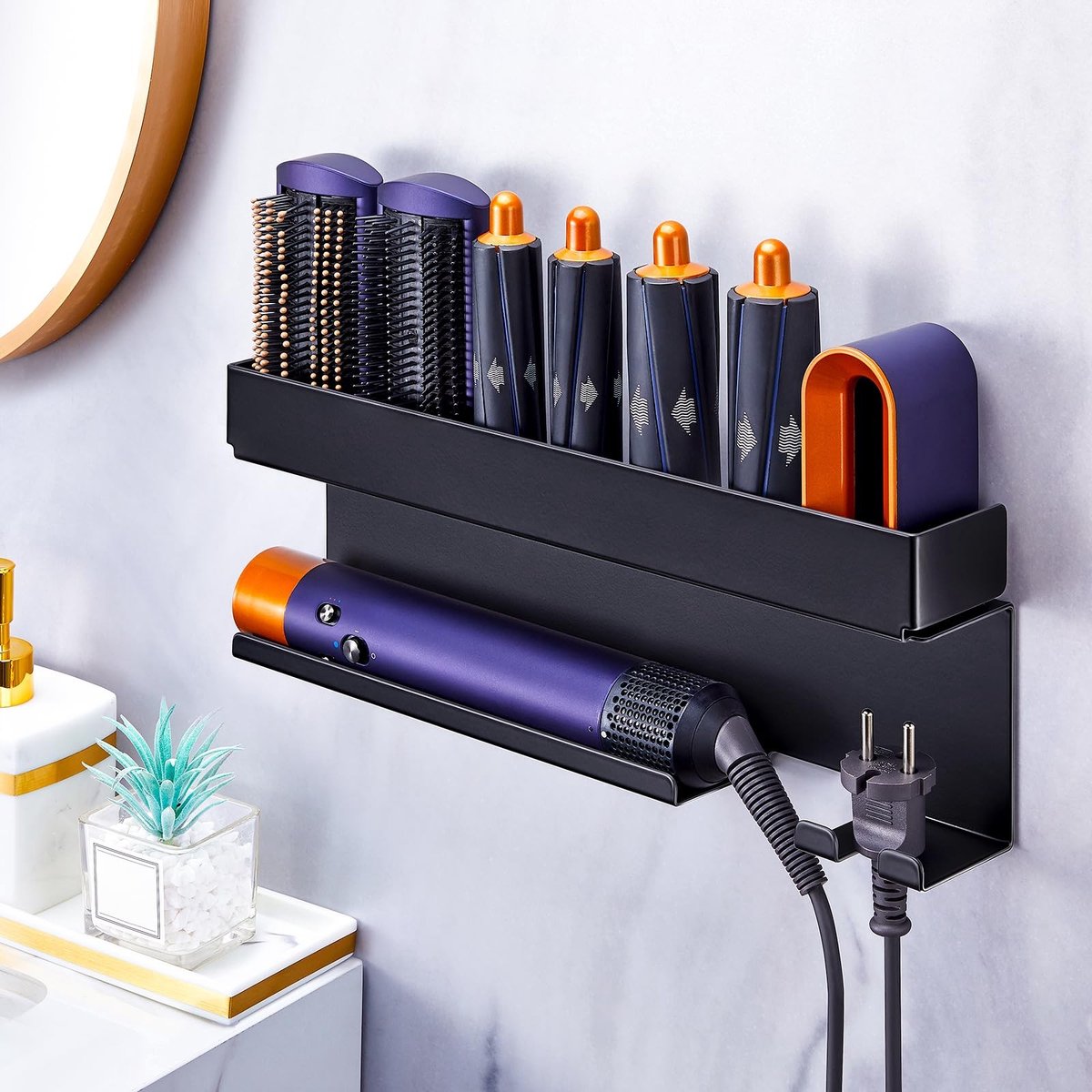 Dailygoods - Cosensi - Dailygoody - Hair Styler - Haar Föhn Houder - Zonder Boren - Zwart - Haartools Organizer - Multifunctioneel - Geschikt voor Badkamer