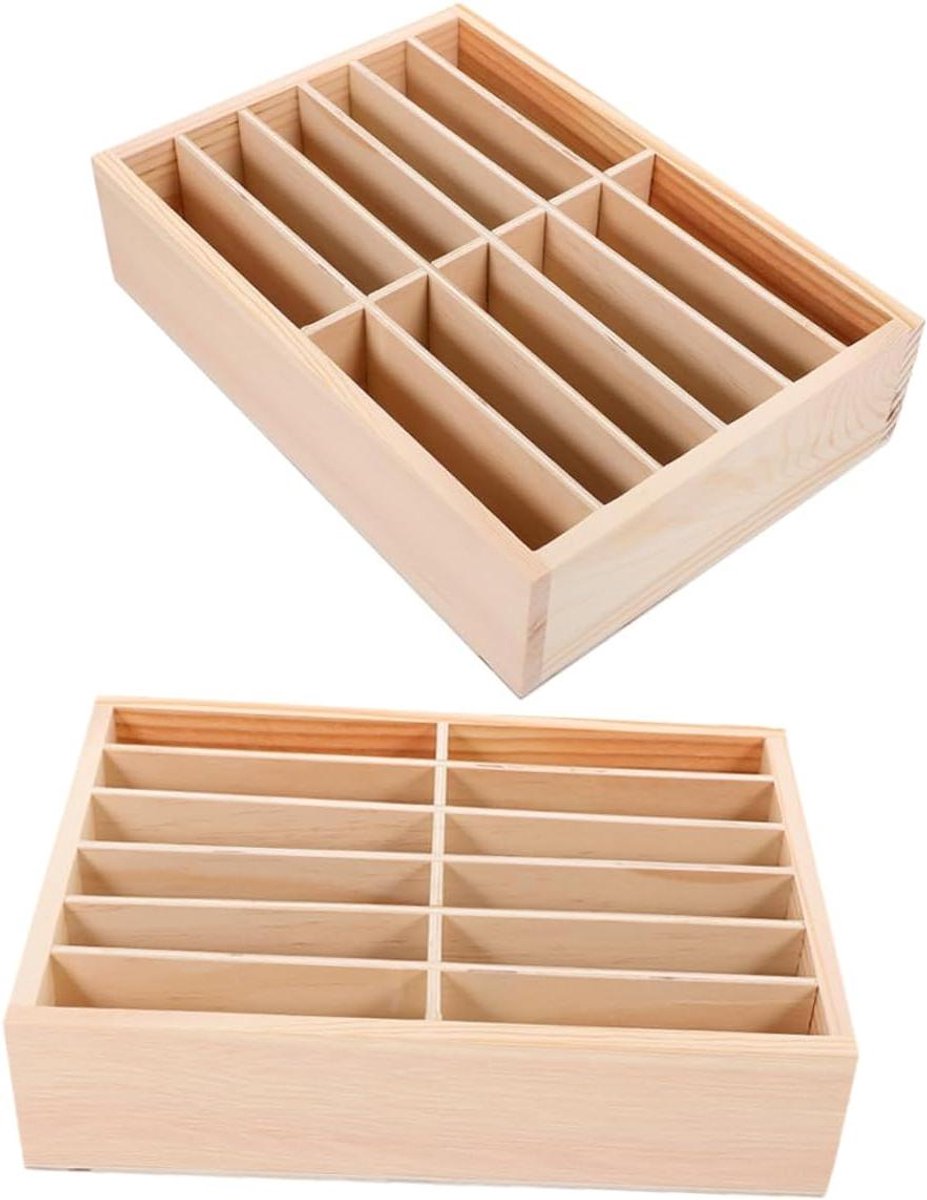 Houten Telefoonhouder - Mobiele Organizer - Bureau Organiseren - 12 Vakken - 2 Stuks - Beige