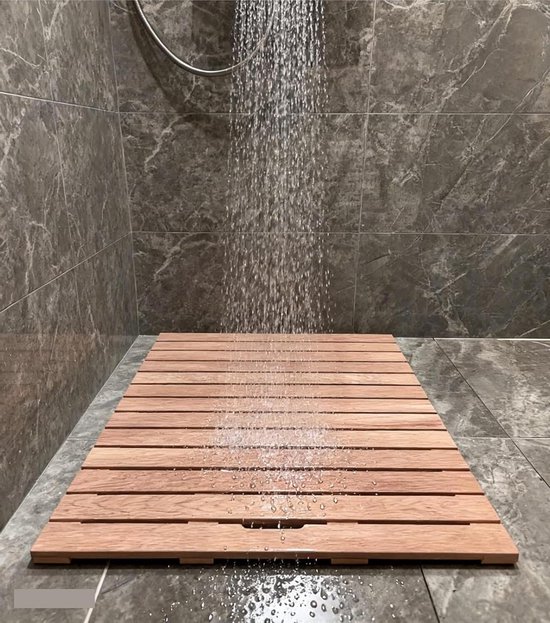 Stevige teakhouten badmat voor de douche, houten vloermat voor de badkamer, antislip douchemat voor spa, sauna, zwembad, jacuzzi - vloerdecoratie en -bescherming, binnen en buiten