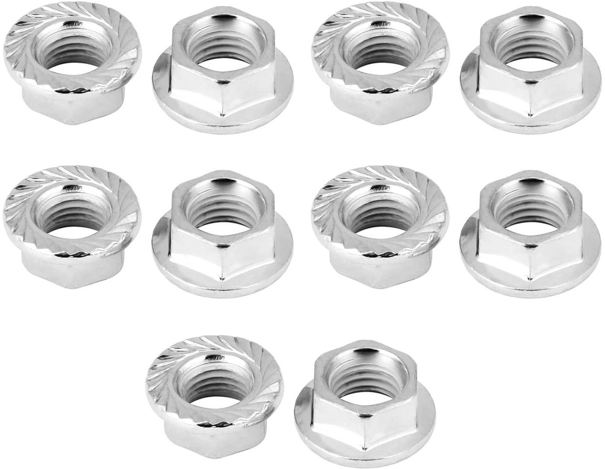 Serrated Flange Hexagon Locking Moeren Set van 20 Stuks van Ijzer met Chroomafwerking voor Betrouwbare Bevestiging in Mechanische Toepassingen, Duurzaam en Roestbestendig