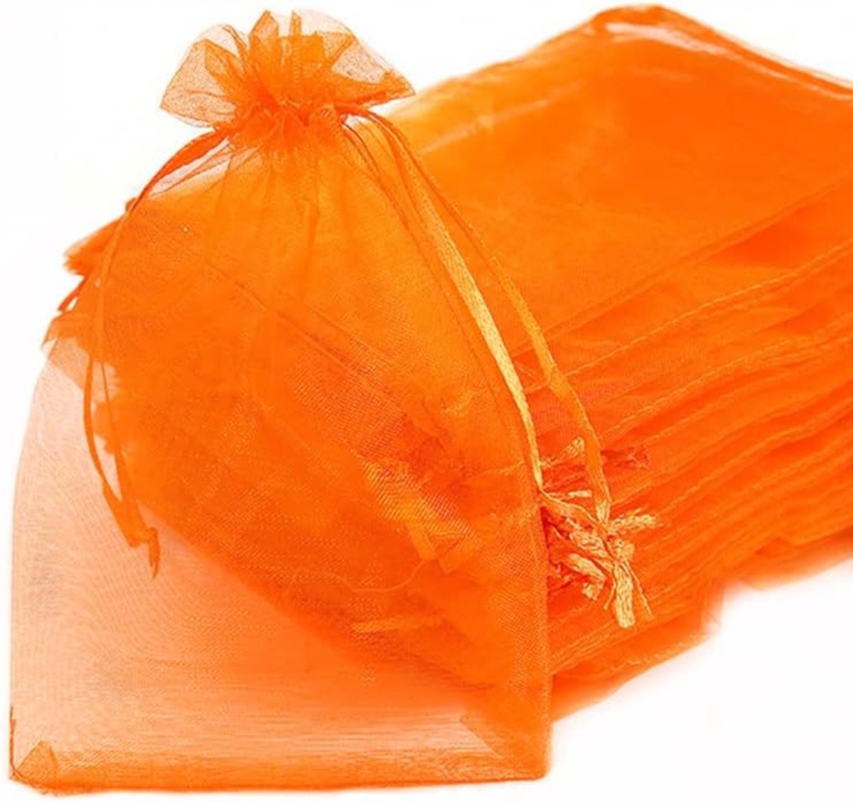 Elegante Organza Pouches voor Cadeaus, Trouwen, Feestjes en Sieraden - 7 x 9 cm, Oranje, Perfect voor Snoep en Geschenken