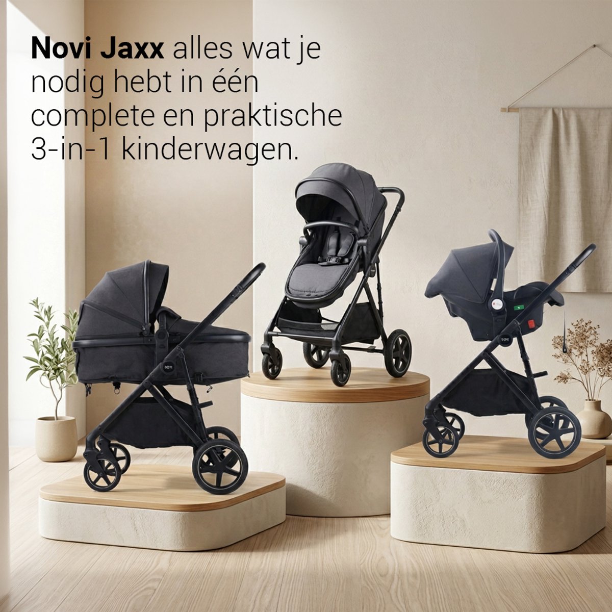 Novi Baby Jaxx 3-in-1 Kinderwagen - Zwart Melange - afbeelding 2