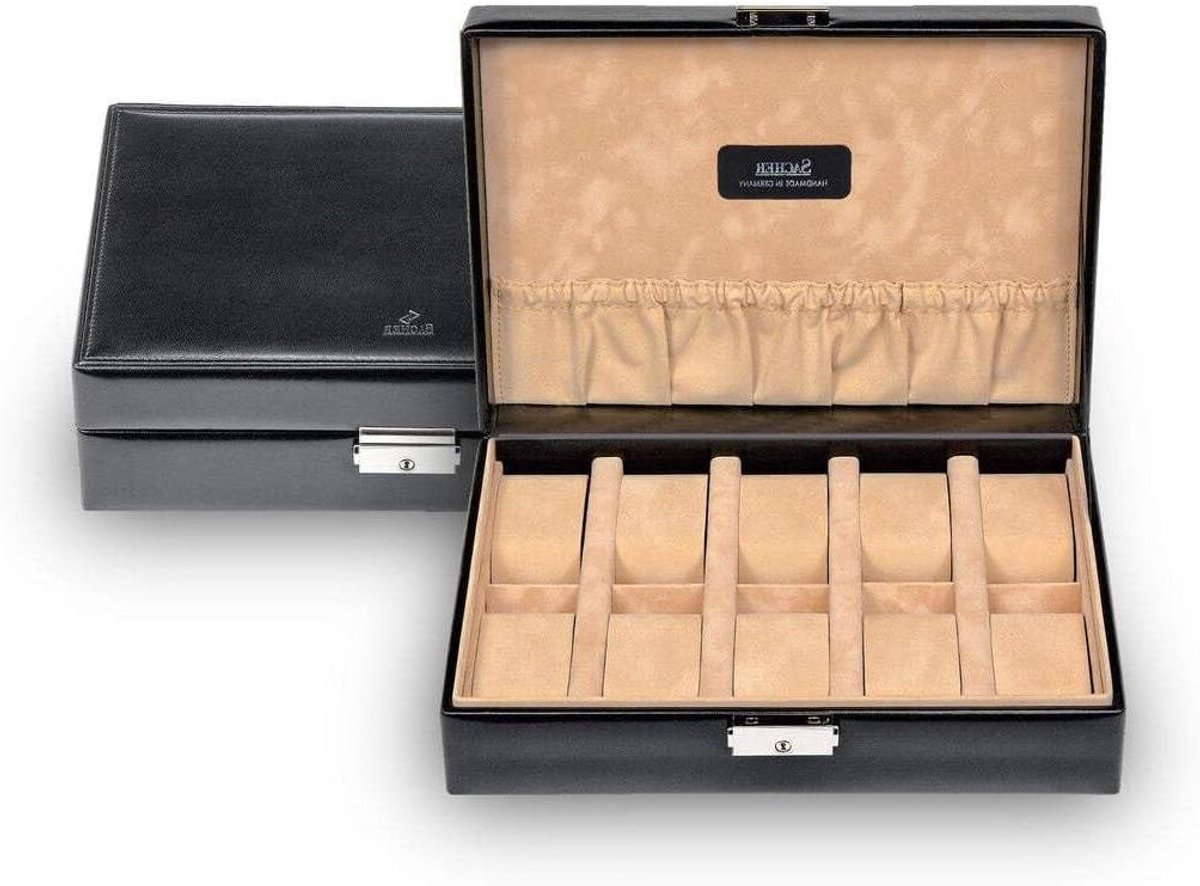 Horlogedoos - Horlogekist - Horloges Opbergen - Voor Extra Brede Horloges - 10 Stuks - Zwart