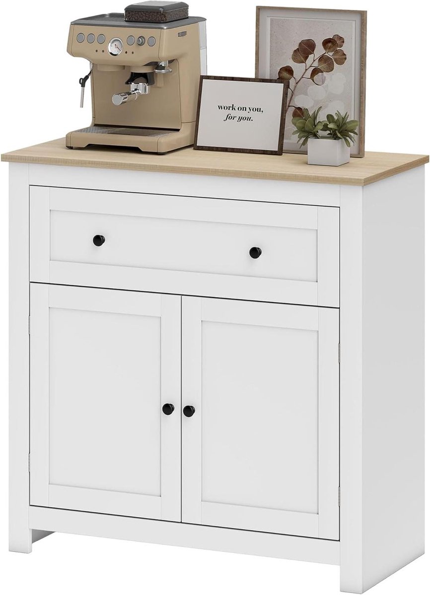 Dressoir Opbergkast - Keukenkast Sideboard - Woonkamer Organiseren - Verstelbare Plank - 78.5 x 35 x 80 cm - Wit