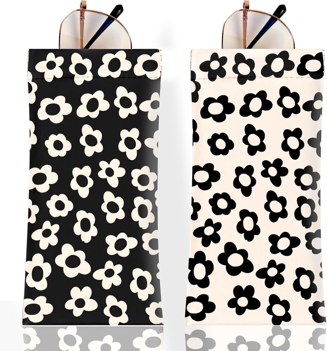 2 Stück Zachte PU Leren Zonnebril Bril Etui met Schoonmaakdoek - Schattige Brillen Pouch Tas voor Mannen Vrouwen Meisjes