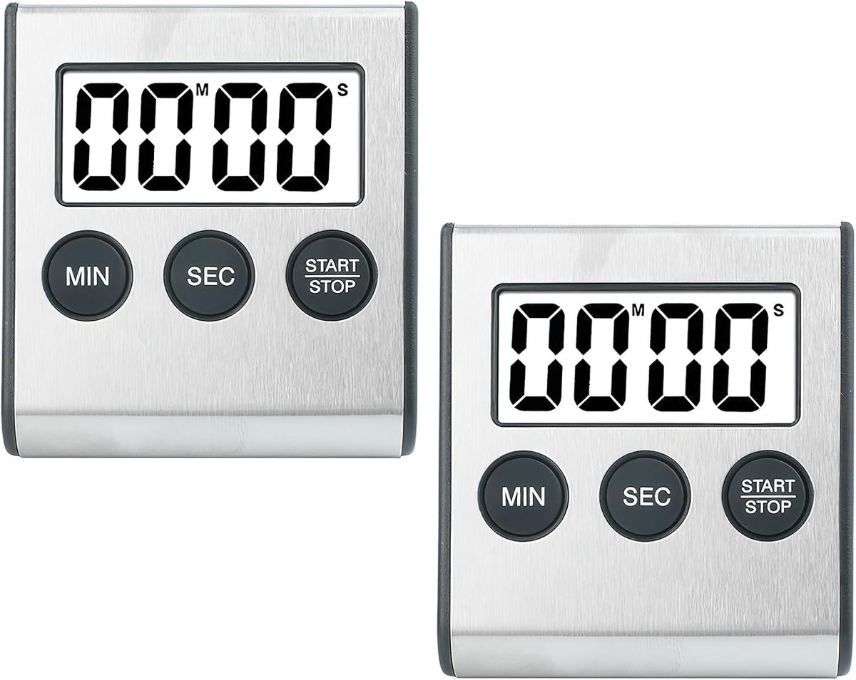 2 Pcs Short Time Meter - Digitale Keuken Timer - Stopwatch - Kook Alarm Klok met Magnet - Eieren Alarm Klok - Digitale Keuken Klok voor Koken - Studie - Sport - Vergadering - Geneeskunde