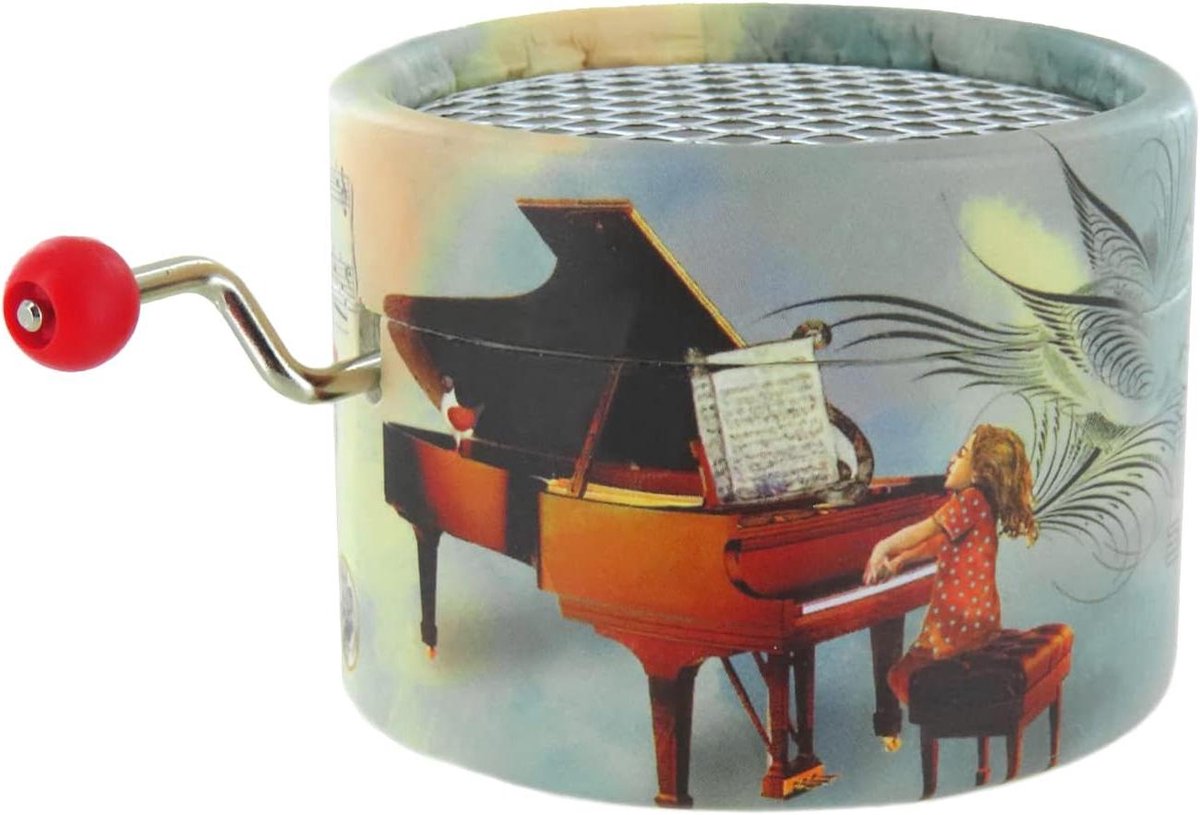 Muziekdoos met zwengel - Muziekdoosje karton - Muziek afspelen - 18 noten mechanisme - 6 x 6 x 4.5 cm