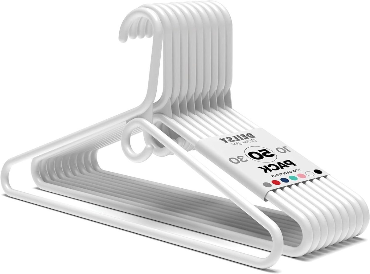 Plastic Hangers - Kledinghangers Zwaar - Garderobe Organiseren - Met Extra Haak - 50 Stuks - Wit