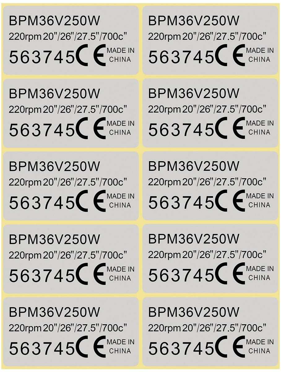 Golden crown - Motor Sticker - Waterdichte Motorlabel - 10 stuks - Sliver - 36V 250W - Geschikt voor BBS01 BBS02 - 4.5x2.3 cm