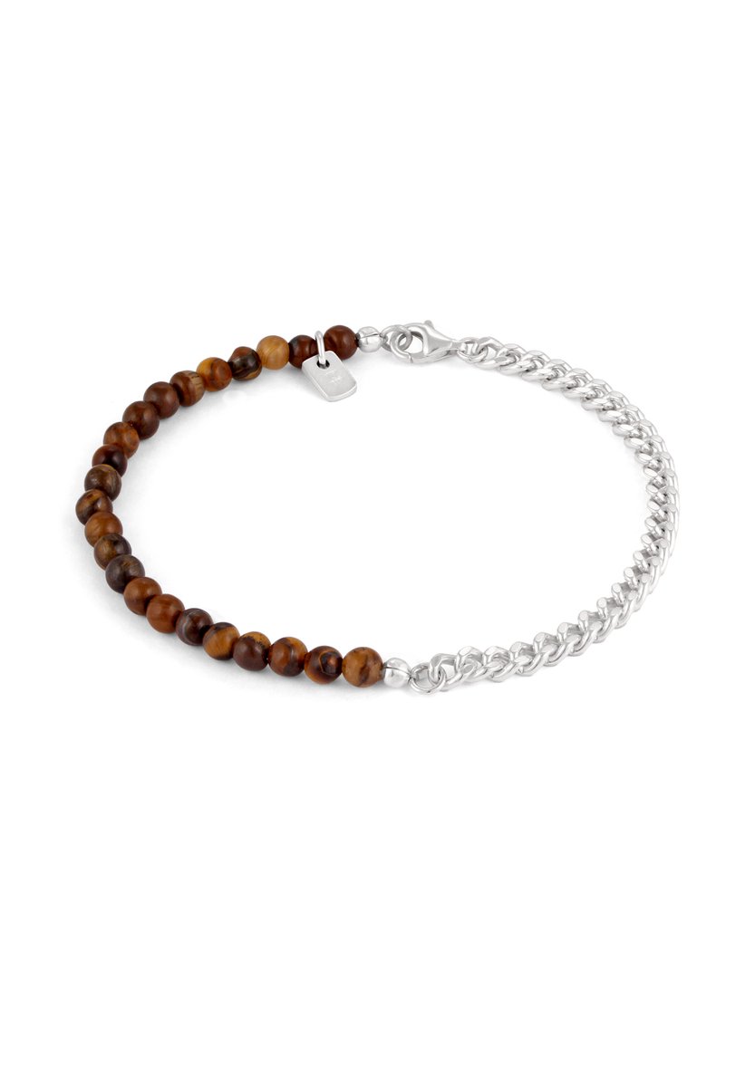 KUZZOI - Armband - Tigerauge Perlen Braun 925 Sterling Silber -