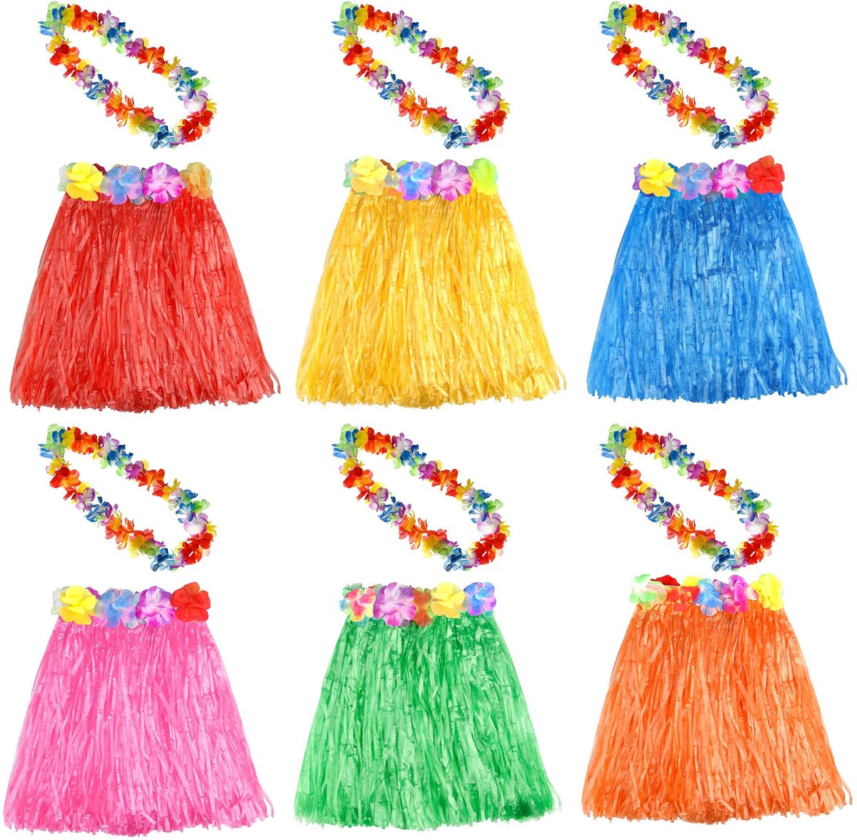 Store_9 - Hula Skirt - Hawaiian Grass - Perfect voor Feestjes - Groen - Luau Kostuum - Inclusief Bloemenketting - Geschikt voor Volwassenen - 12 Stuks