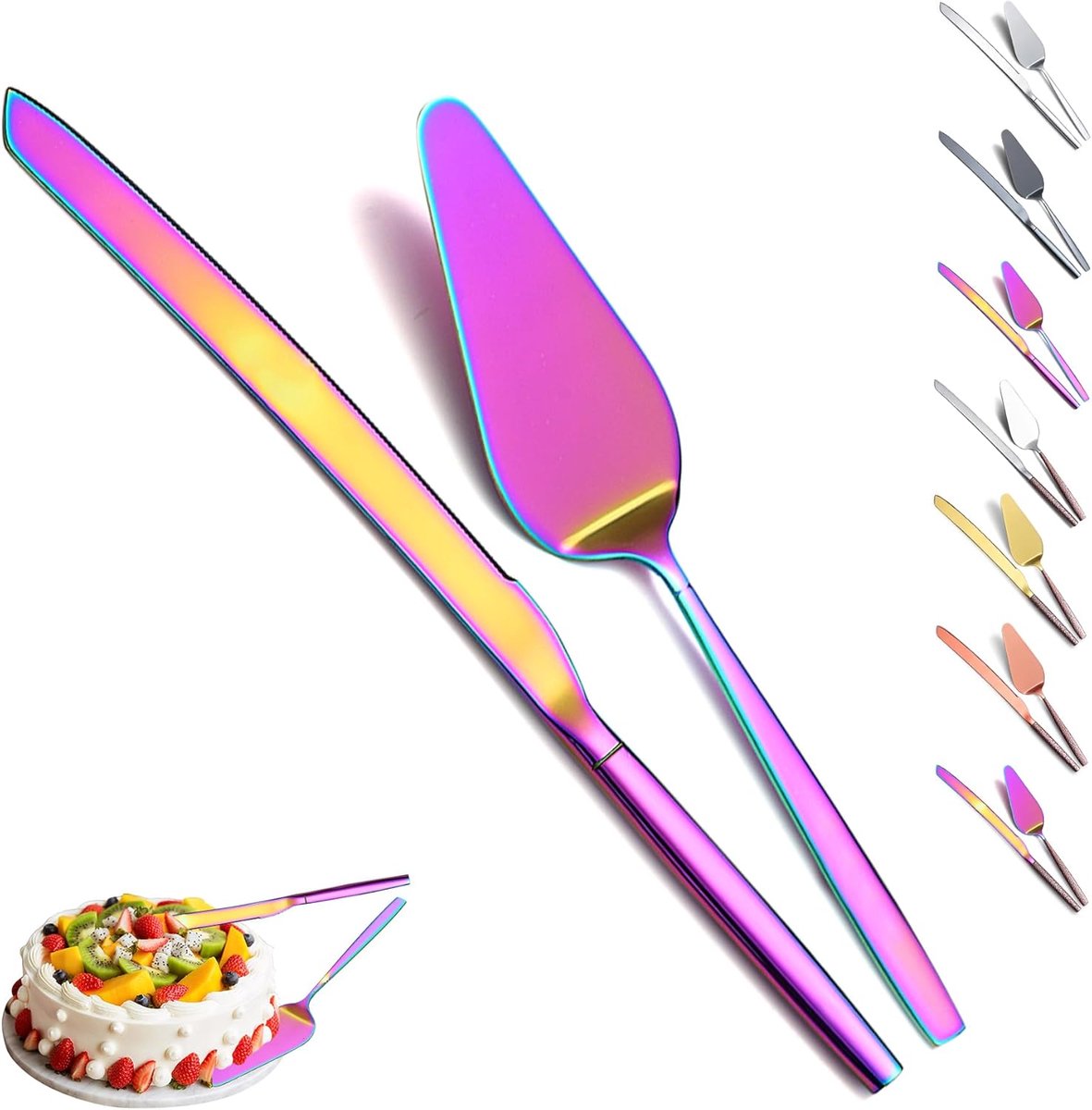Rainbow Cake Server en Server Set - Rainbow Titanium Coating Cake Cutter - Taartserver voor Dagelijks Gebruik - Bruiloften en Verjaardagen - Vaatwasmachinebestendig