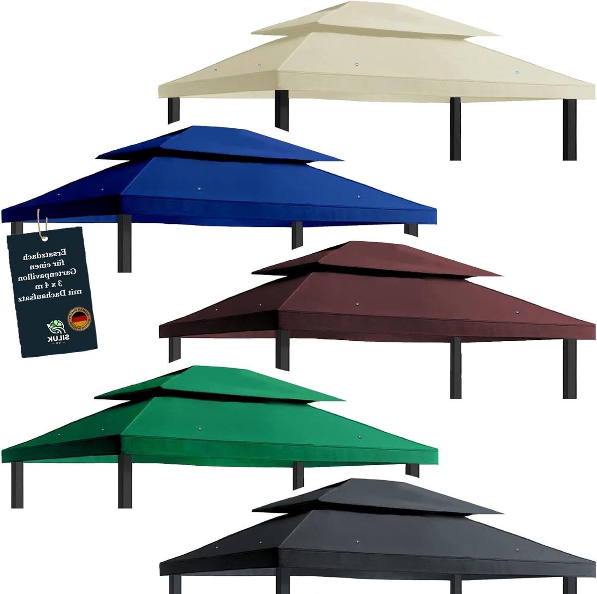 Vervangend dak paviljoen - Reserve dak luifel - Bescherming tegen zon - Extra sterk PVC - 3 x 4 meter