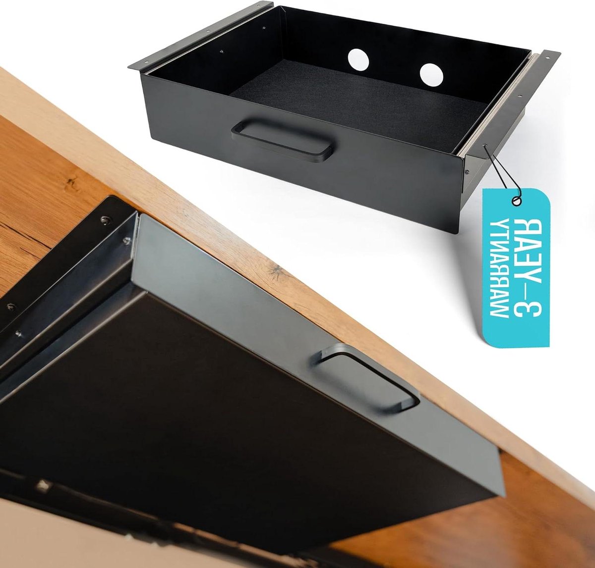 Opberglade Bureau - Lade Organizer - Bureau Organiseren - Met Kabelbeheer - 45 x 305 cm - Mat Zwart