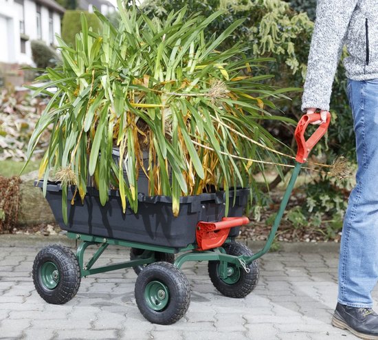Tuintransportwagen GMGW350 met 350 kg laadvermogen, kantelbaar, extra brede spoorbreedte voor stabiliteit, grote luchtgevulde wielen voor gemakkelijk transport op oneffen terrein — afbeelding 2