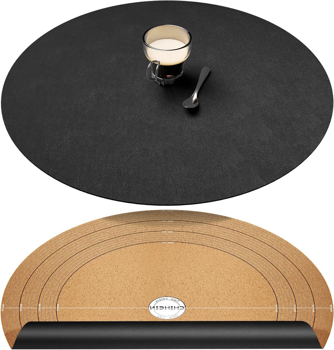 Ronde Placemats - Tafelonderleggers - Eettafel Beschermen - Verstelbaar Formaat - 45 cm - Zwart