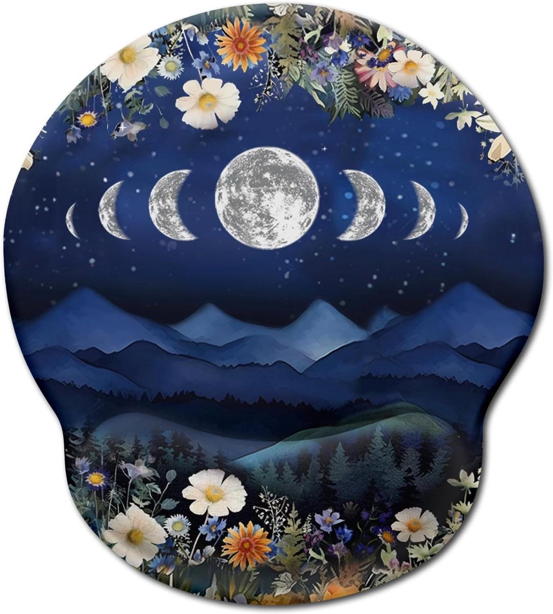 Ergonomische muismat - Polssteun muismat - Comfortabel werken - Antislip PU-basis - 25 x 22 cm - Maan Berg