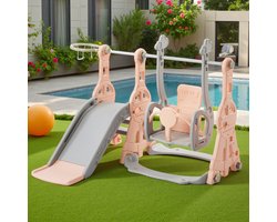 Kinder Glijbaan Combinatie - Speeltoestel Tuin - Buiten Spelen - 4-in-1 Fun - 140 x 118 x 102 cm - roze