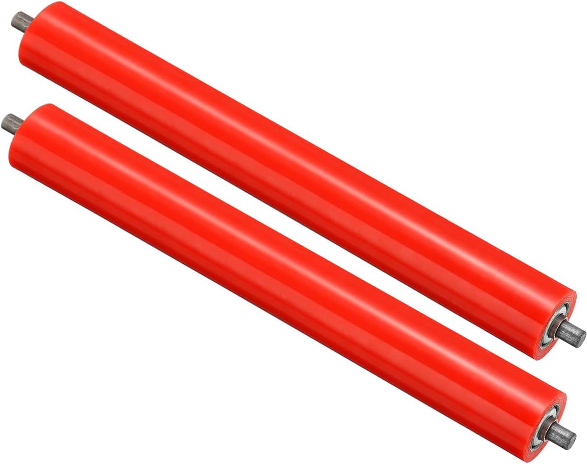 Polyurethane Coated Conveyor Roller 2 Inch Diameter 16 Inch Length - 2 Pcs Stainless Steel Transmission Replacement Part - Galvanized End - Rood