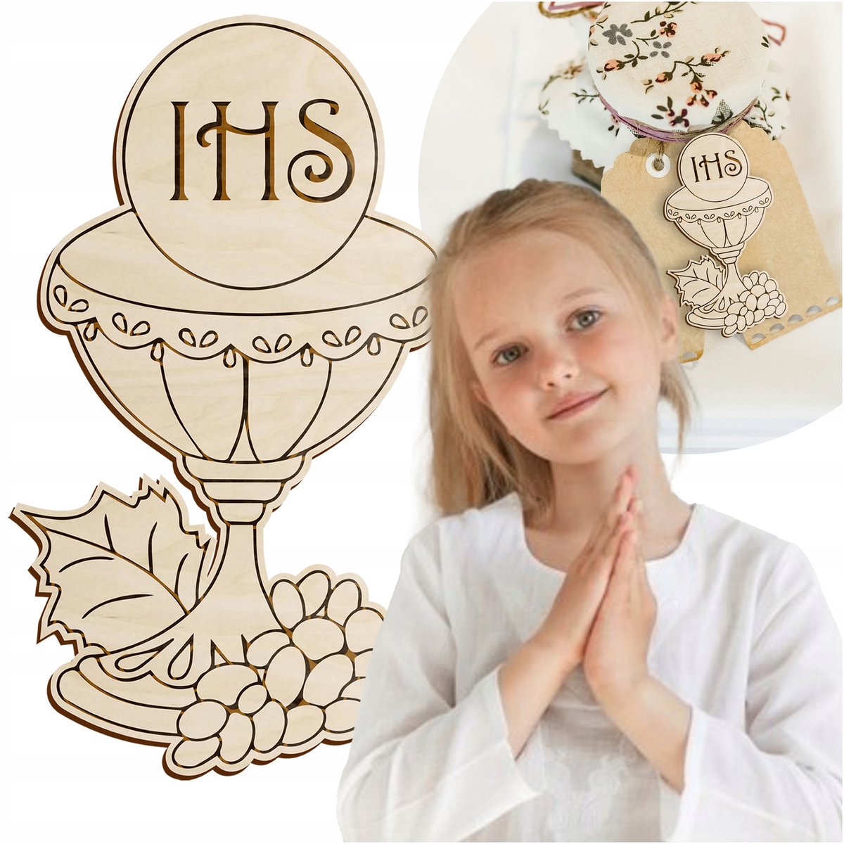 SMX Design - Communiedecoratie - Houten Kelk Met Hostie - 10cm - Gave Gevernivelleerd