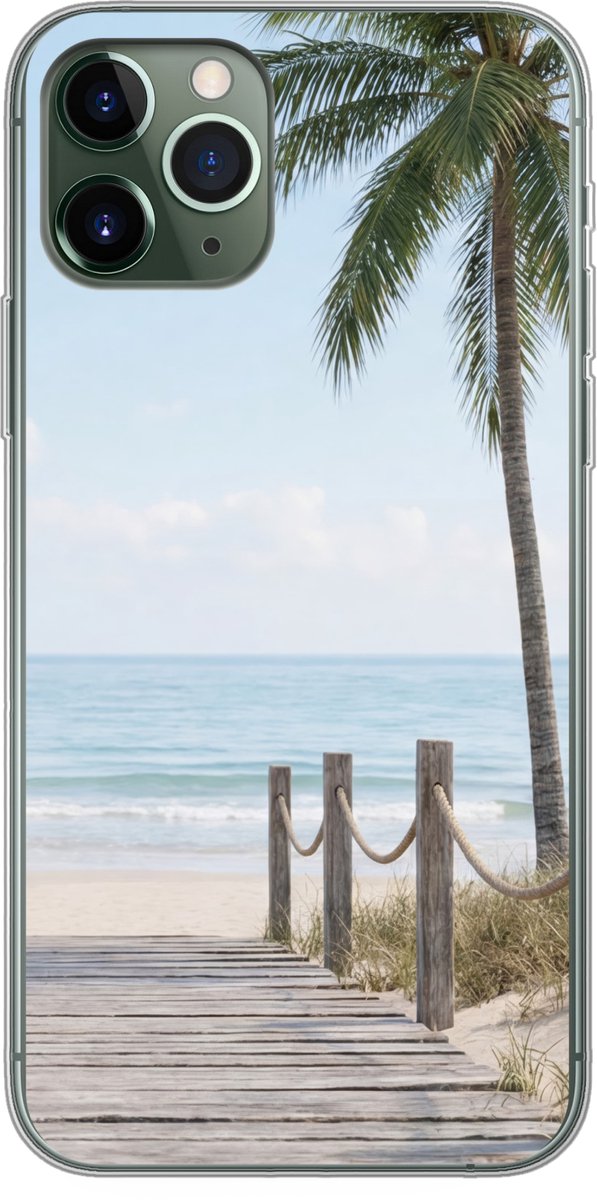 Telefoonhoesje Geschikt voor iPhone 11 Pro hoesje - Palmbomen - Pad - Horizon - Siliconen Telefoonhoesje Telefoonhoesje