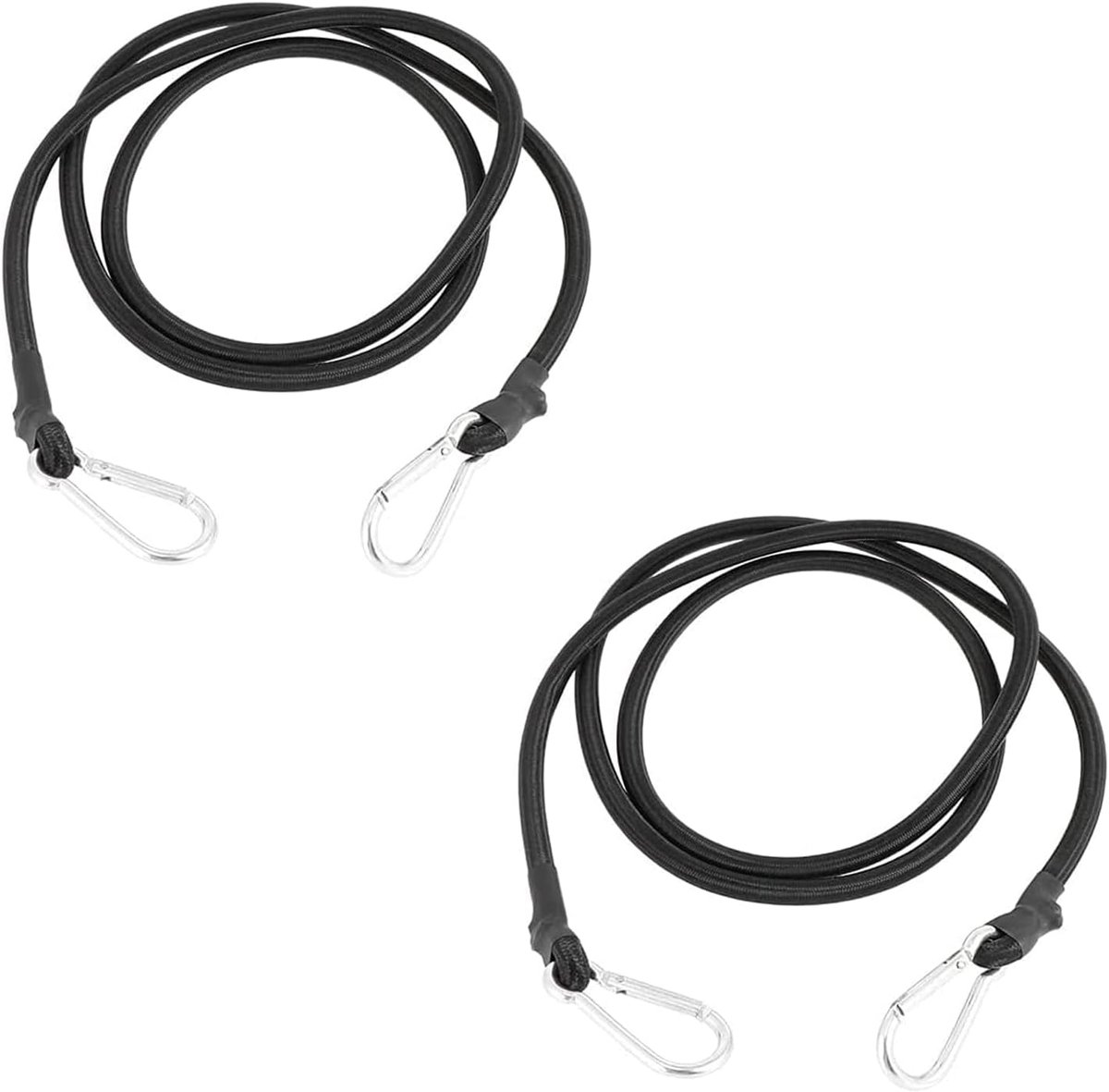 Bungee Ropes met Carabiner 2 Metres - Zwarte Extra Lange Bungee Ropes met Haken - Duurzame Elastische Bungee Ropes voor Camping - Fietsen - Bagage Draagbeugel - Motorfiets