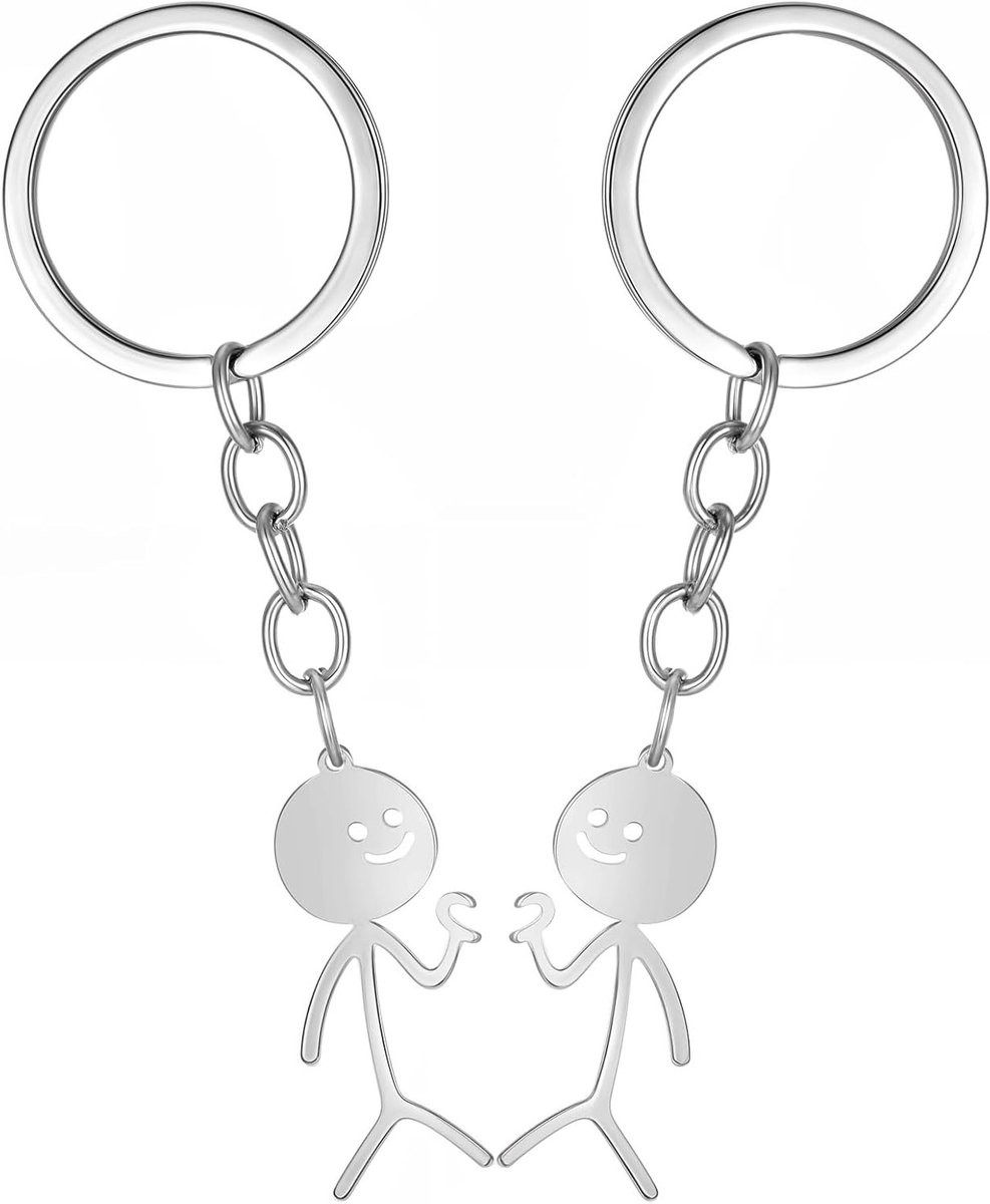 Vriendschap Sleutelhangers 2 Stuks Hart Cadeau Sleutelhanger voor Vrienden, Roestvrijstalen Stickman Ontwerp, Grappige Accessoires voor Relaties