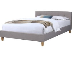 Gestoffeerd bed - Tweepersoonsbed Jeugdbed - Comfortabel slapen - Decoratief gestikt hoofdeinde - 140x200 cm - Grijs
