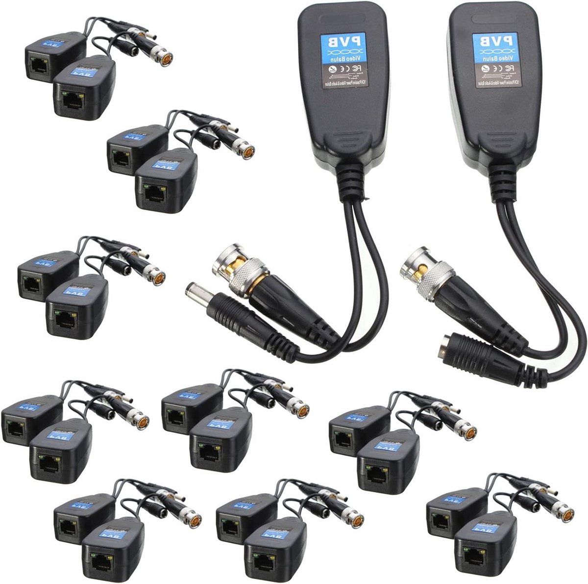 Video Balun Set - Signaal Zenderset - Beveiligingscamera Signaal - Power en Video Transmissie - 10 Paar - Zwart