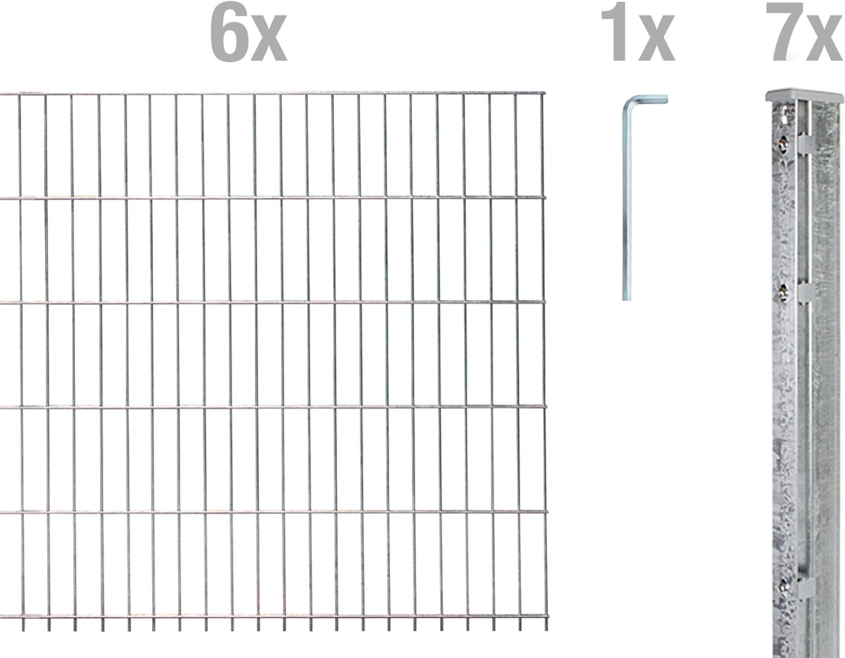 Alberts 674236 dubbelstaafmat hekwerk als 17-delige complete hekwerkset, thermisch verzinkt, hoogte 143 cm, lengte 15 m