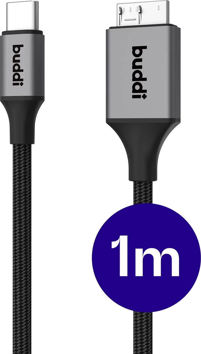 Buddi Flex USB-C naar Micro-B Kabel 12W Fast Charge 1M Zwart