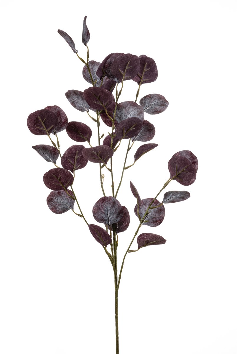 Kunsttak Eucalyptus - Kunststof/Polyester/Metaal - Paars - 85 cm - Realistisch Kunstbloem