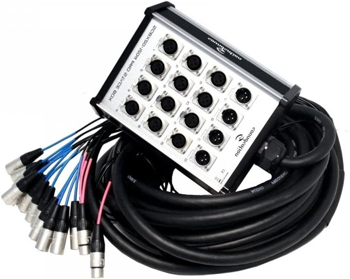 Stage Box - Gevlochten Kabel - Muziek Optredens - 12 In 4 Out - 20m - Zwart