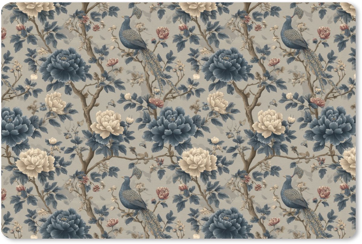 Muismat 13x8 cm - Mousepad Pauw - Bloemen - Blauw - Muismatten