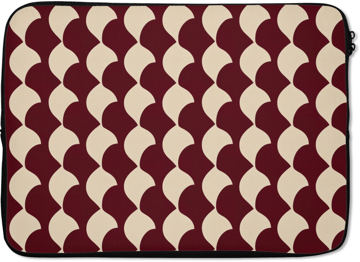 Laptophoes 14 inch - Rood - Tegelpatroon - Crème - Laptop sleeve - Binnenmaat 33x23 cm - Zwarte achterkant
