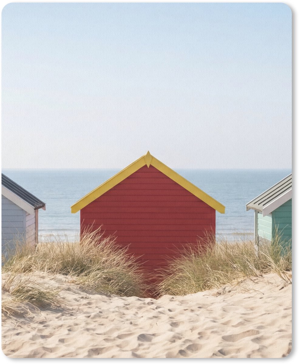 Muismat 12x16 cm - Mousepad Strand - Huisjes - Kleurrijk - Duinen - Muismatten