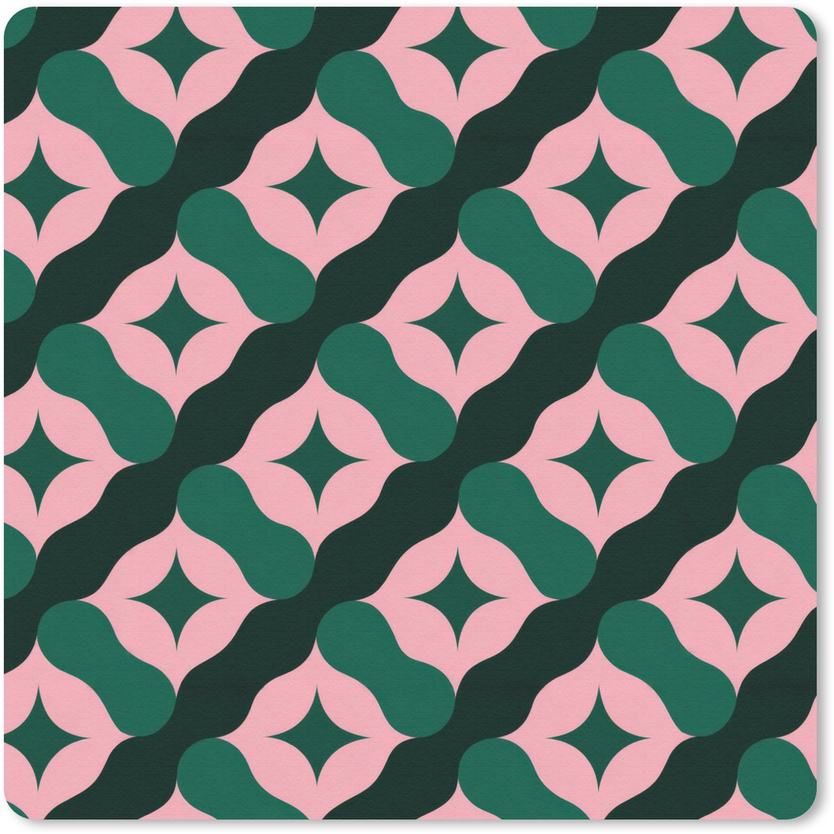 Muismat 30x30 cm - Mousepad Groen - Roze - Retro - Sterren - Muismatten