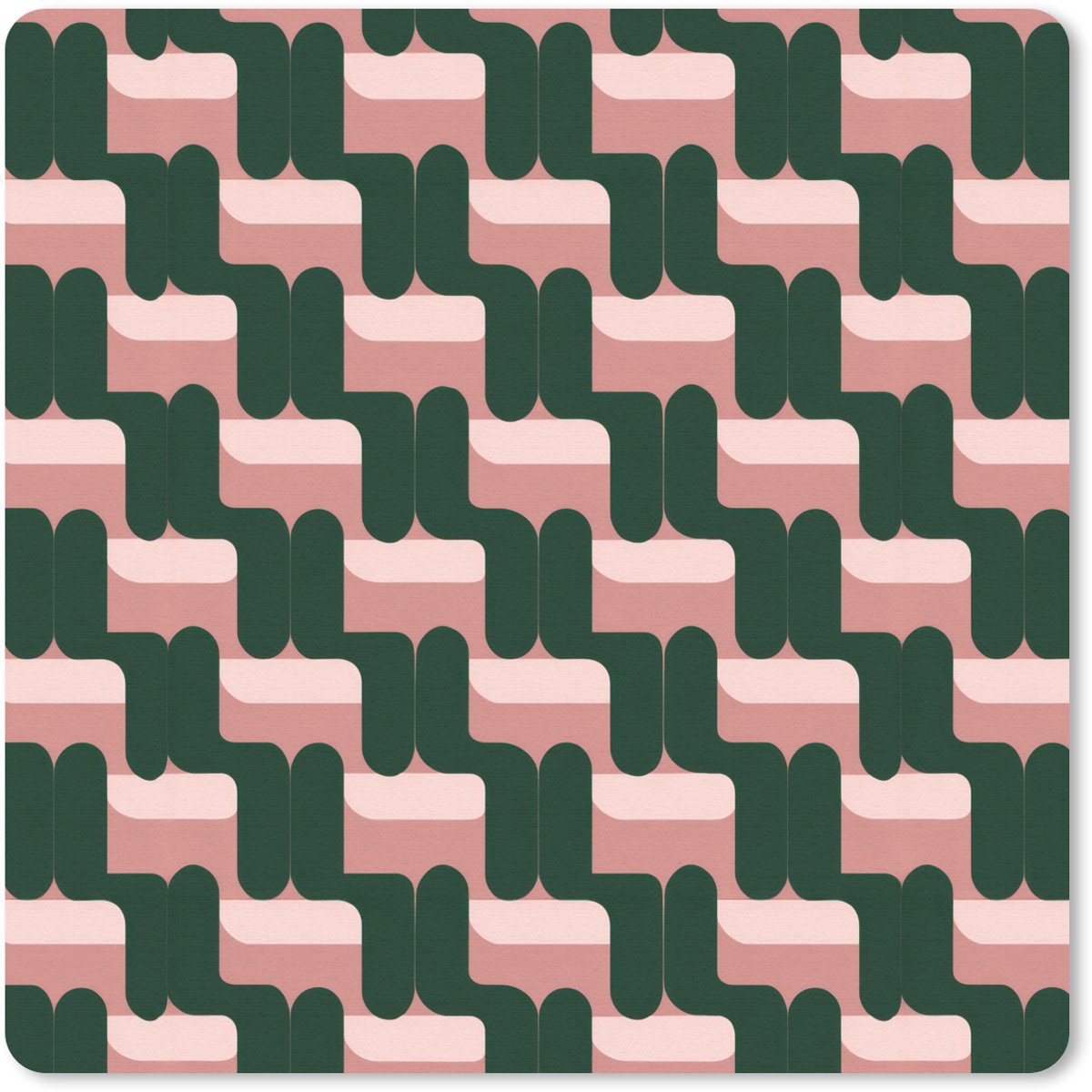 Muismat 30x30 cm - Mousepad Vlechtpatroon - Groen - Roze - Geometrisch - Muismatten