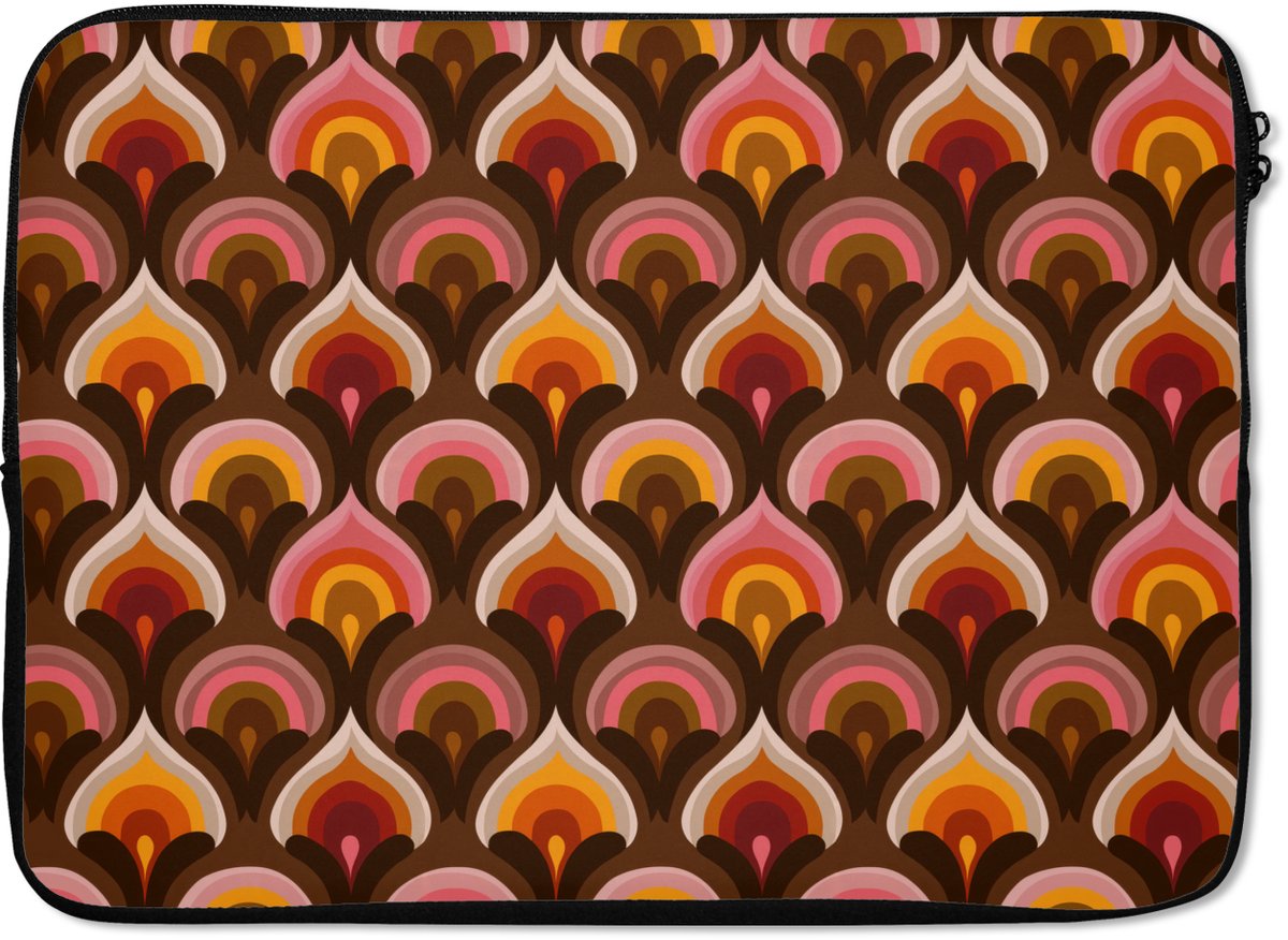 Laptophoes 14 inch - Patroon - Retro - Kleurrijk - Laptop sleeve - Binnenmaat 33x23 cm - Zwarte achterkant
