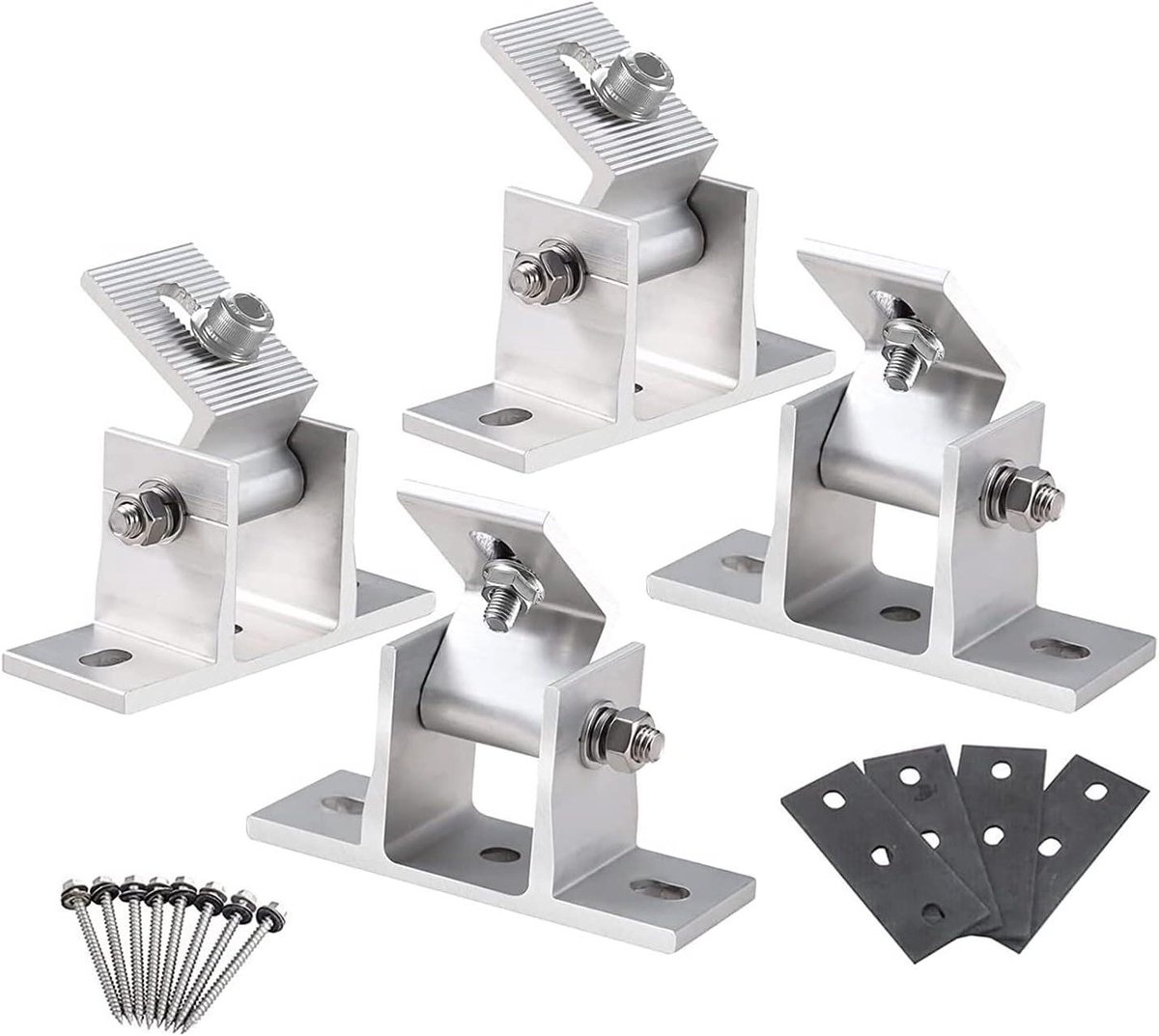 Zonnepaneel Houders - PV Module Bevestiging - Zonnepanelen Monteren - Verstelbare Hoek 10-60 Graden - 10.5 x 5 cm - Zilver