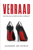 Zwarte, glanzende hoge hakken met rode zolen, getiteld 'VERRAAD'.