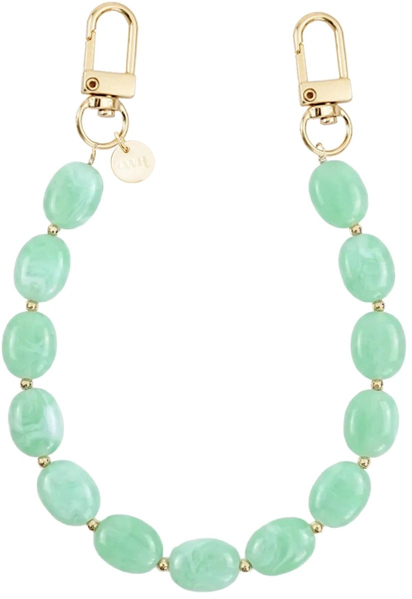 xoxo Wildhearts telefoonkoord - Ocean Mint - Kort Koord - Geschikt voor iPhone - Geschikt voor Samsung - Universeel - Phone cord - Telefoonketting - Koord voor telefoon - Telefoon hanger ketting - Parelketting - Mint Groen