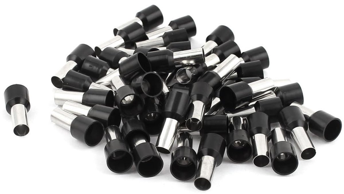 Dailygoods - Set van 50 Zwarte Crimp Terminal Bootlace Ferrule Connectors 16mm2