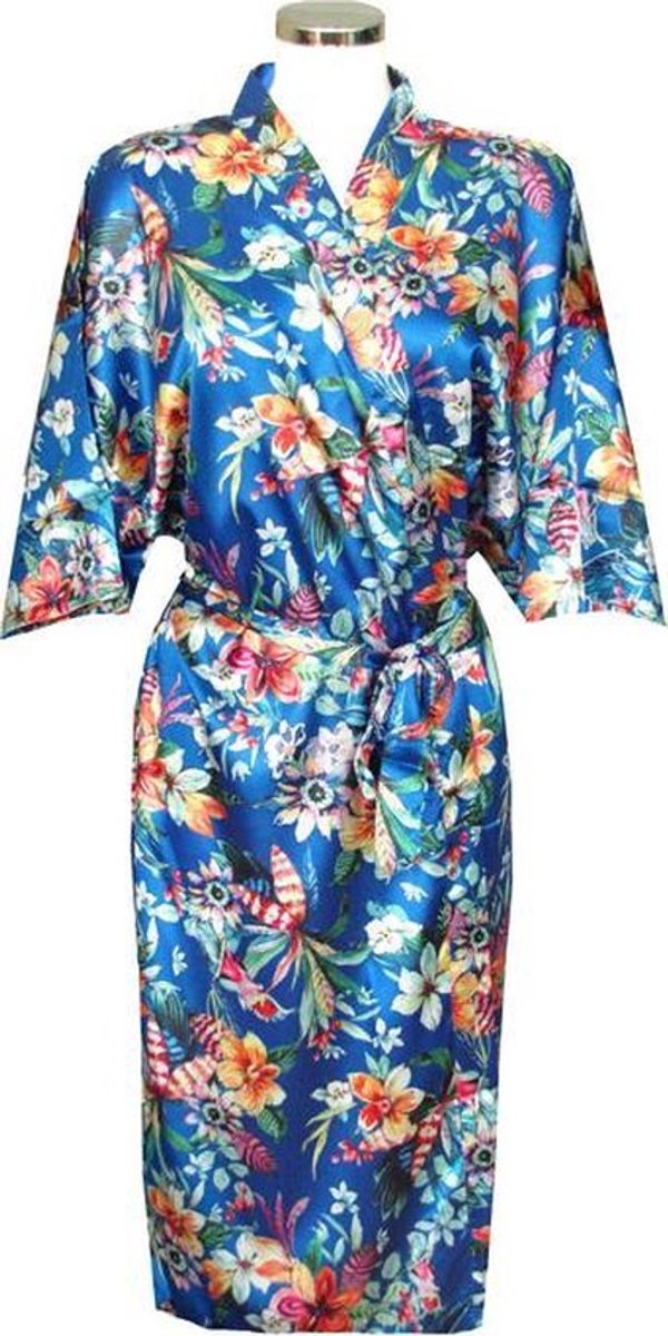 TA-HWA - Kimono Dames - Kobalt Blauw - met Bloemmotief - One Size