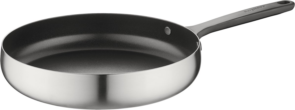 BergHOFF Home Koekenpan Ø 28 cm - PFAS-Vrije Antikleefpan– RVS Braadpan – Keramische Anti-Aanbaklaag Bakpan – Geschikt voor Inductie, Gas, Elektrisch en Keramisch – Ovenbestendige Biefstukpan tot 230 °C – Smokey Black