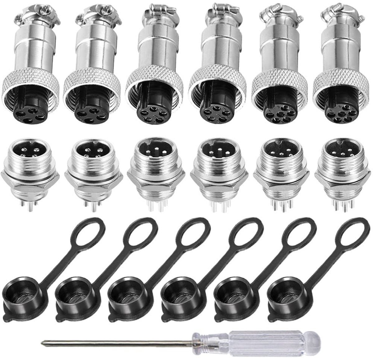 Dailygoods - Dailygoody - GX12 Aviation stekkerset - Luchtvaartstekkers - Metalen verbindingen - Zilver en zwart - 4-polig 5-polig 6-polig - Geschikt voor diverse